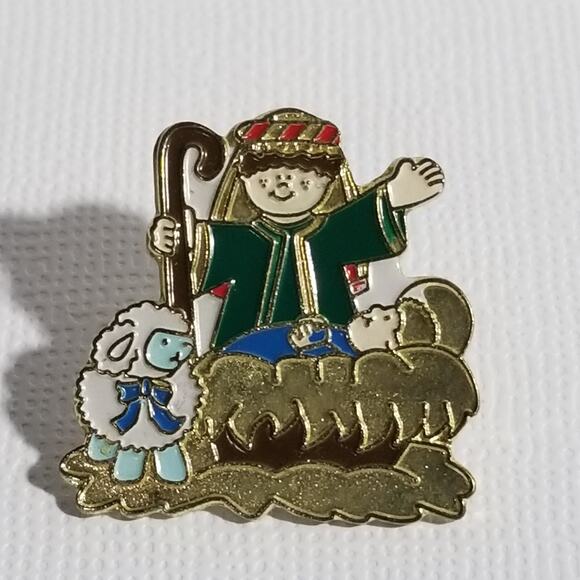 Two lapel pins angel w/ dove Baby Jesus w/ shepherd boy 1" - Picture 4 of 9